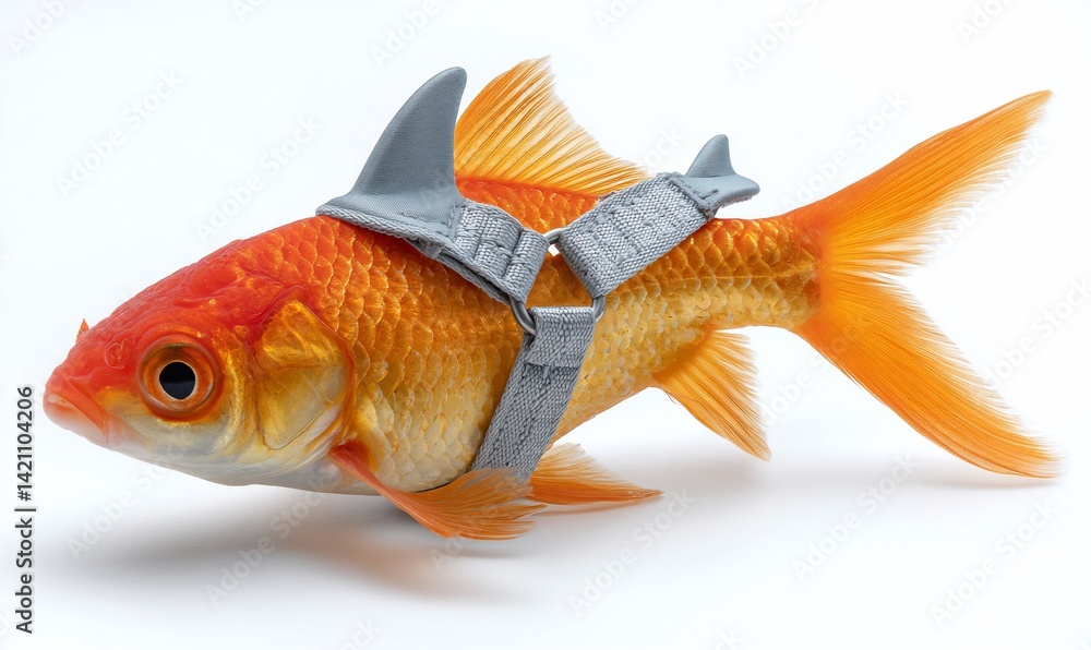 Fototapeta premium Goldfish with shark fin and harness