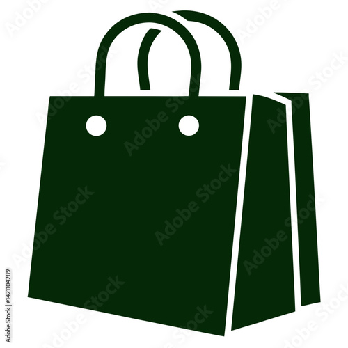 Green paper shopping bag with handles isolated on white background