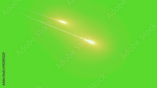 Green screen Rocket missile launch war vfx bright streaks of light moving diagonally, resembling meteors or shooting stars. Perfect for visual effects, motion graphics, and professional video co