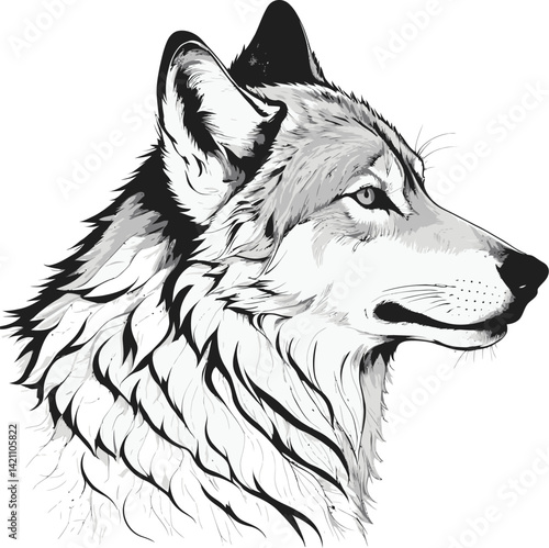 Majestic Howling Wolf Silhouette - High-Contrast Black & White Vector Wildlife Art