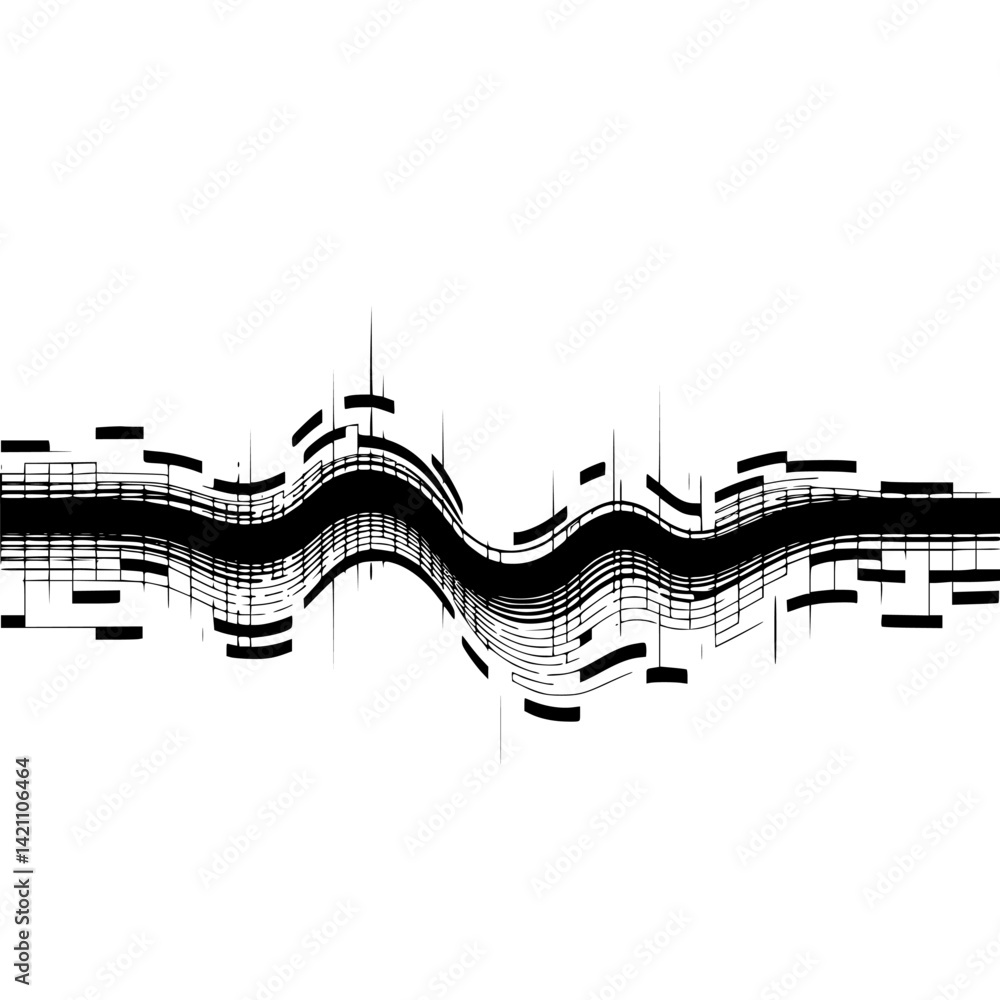 Naklejka premium Abstract Black Wavy Lines Design, Tech Background