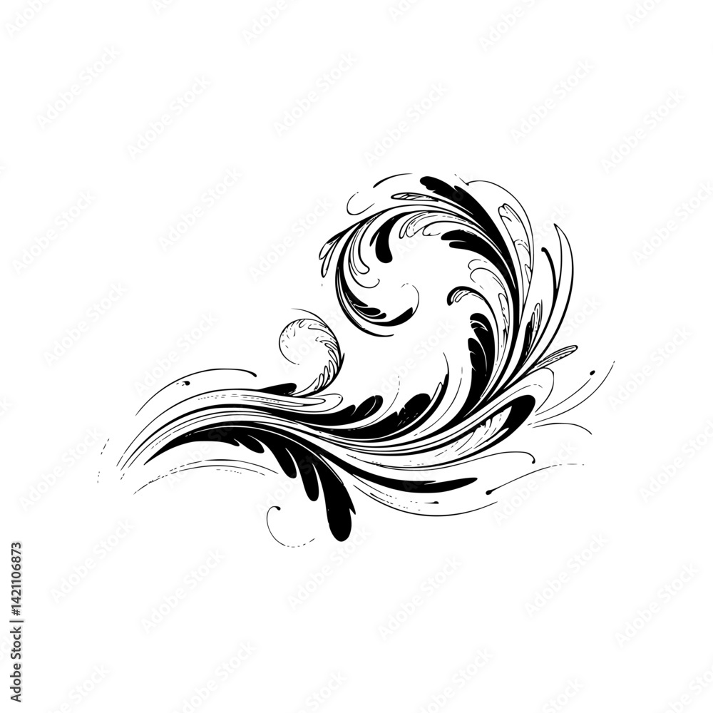 Fototapeta premium Elegant Black Floral Swirl Design on White Background