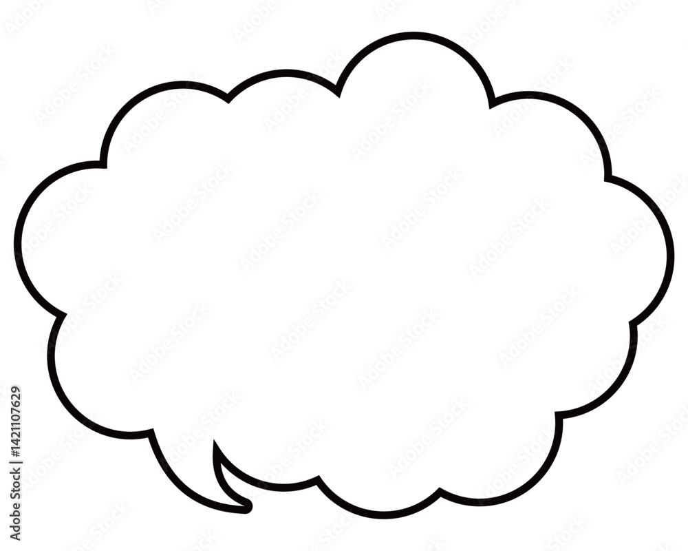 シンプルな白黒の吹き出し 丸みのある雲形の左向き02 シンプルな白黒の吹き出し 丸みのある雲形の左向き02