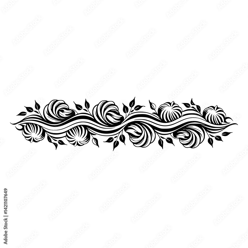 Fototapeta premium Elegant Black Floral Ornament on White Background
