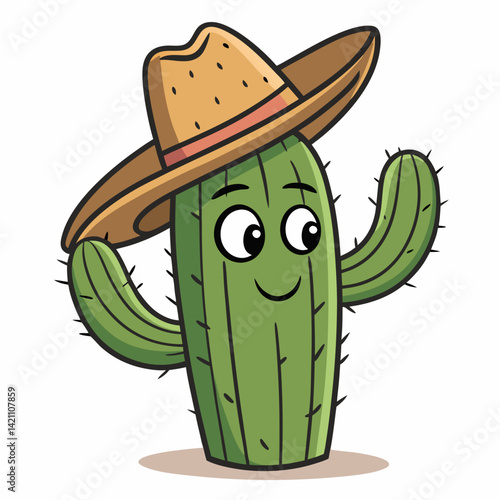 Create a bold, vector illustration of a cute, cartoon cactus with a thick, black stroke.  Include exaggerated features for a playful style.