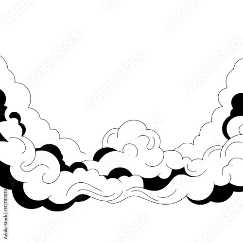 Minimalist Cloudscape Illustration in Black and White