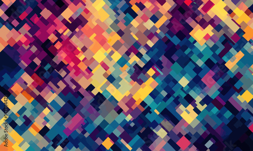 Vibrant Geometric Abstract Pixel Art Pattern in Colorful Mosaic Design