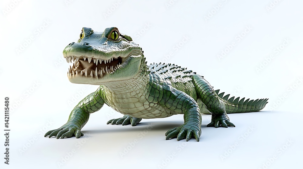 Obraz premium Cute Cartoon Alligator with White Background.