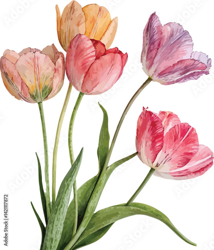 Vintage Style Colorful Flower Design – Editable Vector