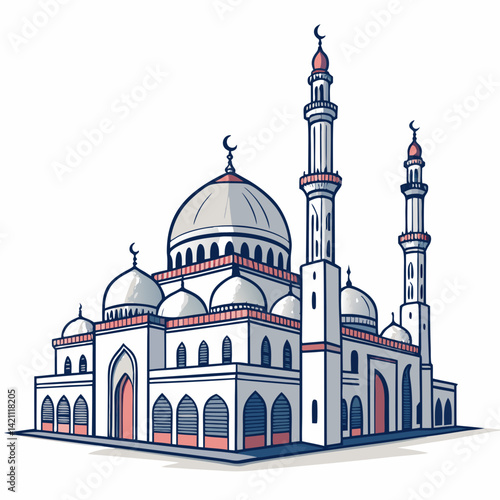 Fotografia Create a bold, vector illustration of a grand mosque, emphasizing detailed architectural elements; include a prominent 'D' incorporated into the design