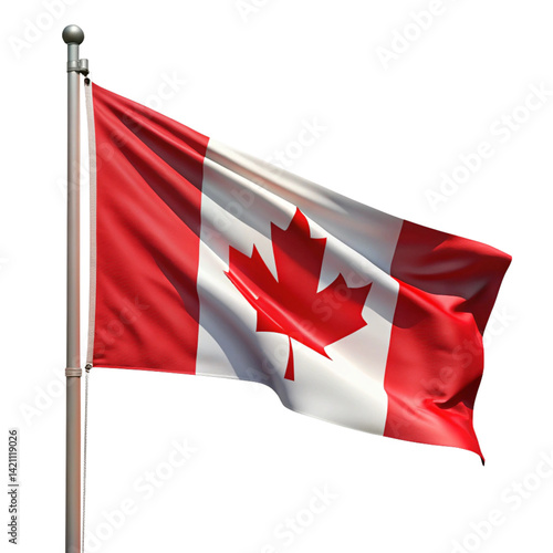 canadian flag waving in the wind on transparent background png