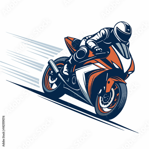Create a vector illustration of a modern sportbike, featuring a bold, thick black stroke outline.  Emphasize sharp lines and sleek design.