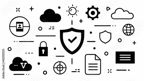 Secure connection themed icons in a clean editable vector format depicting VPN, privacy, and network protection concepts with a simple line art design.