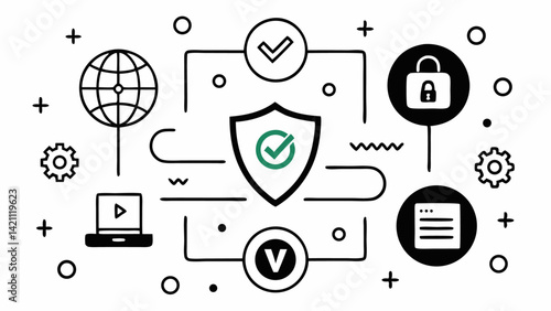 Editable vector illustration set focused on VPN and internet security icons, suitable for cybersecurity content, tech websites, or digital protection graphics.