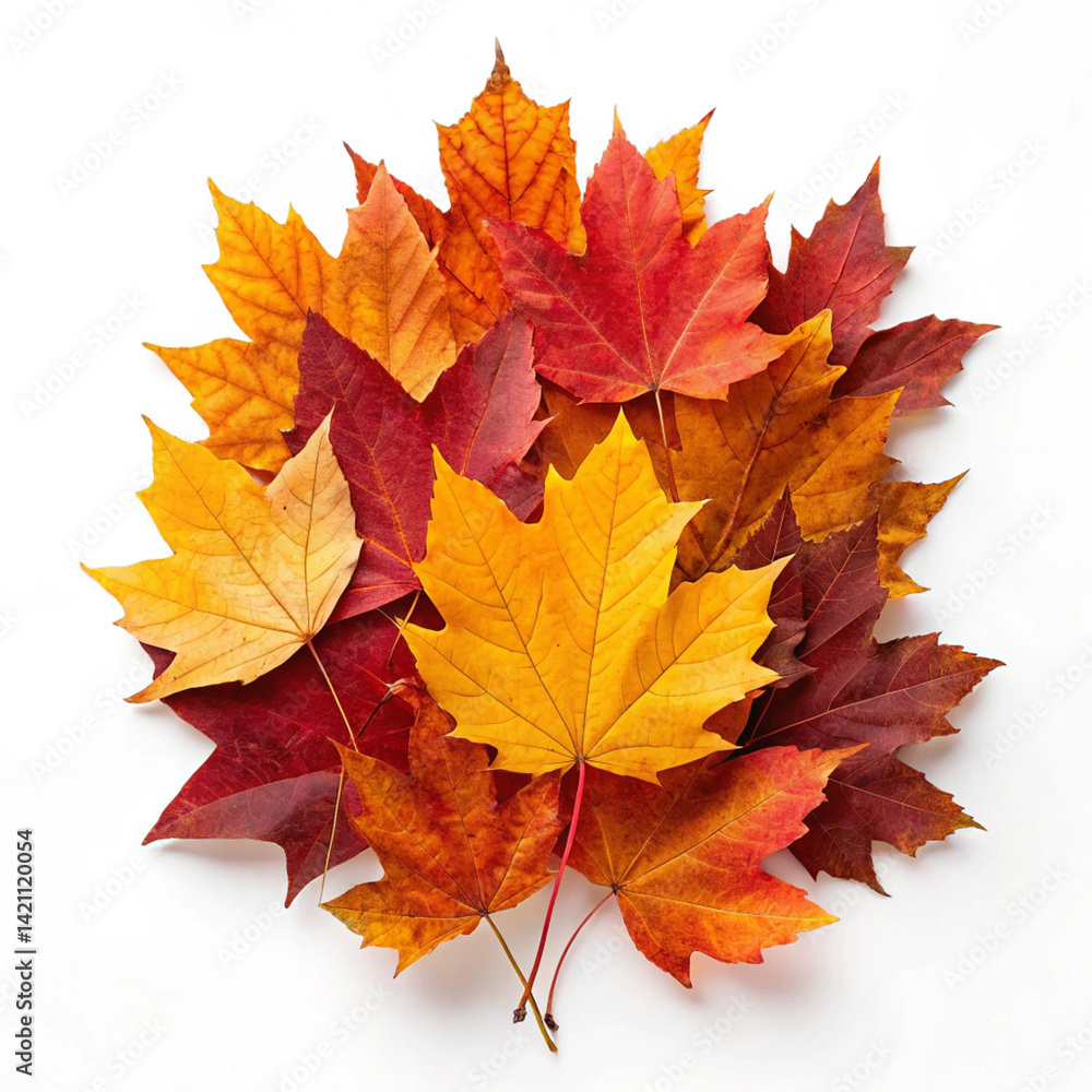 Handful of mixed fall leaves in various colors isolated on white background Handful of mixed fall leaves in various colors isolated on white background