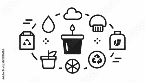 Minimalist waste management line icon set designed for vector illustrations with editable elements for eco-friendly websites, infographics, and digital campaigns