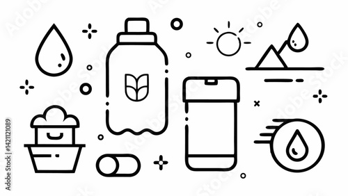 Editable water conservation icon set in a line style perfect for clean vector illustrations used in sustainability projects, apps, and informative graphics