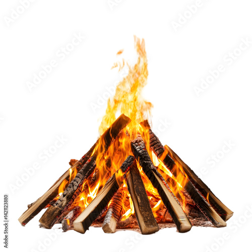 Burning Campfire, Wood Fire, Bonfire Image on white background