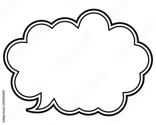 シンプルな白黒の二重線吹き出し　丸みのある雲形の左向き01