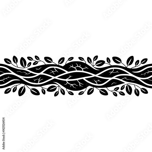 Minimalist Black & White Leafy Border Illustration for Design