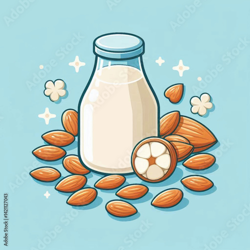 vector of Almond Milk flat design style, isolated on white background