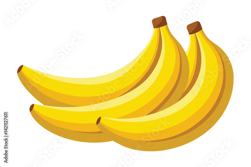 Digital illustration featuring three ripe yellow bananas against a stark white backdrop. Ideal for health, diet, or tropical themed projects.