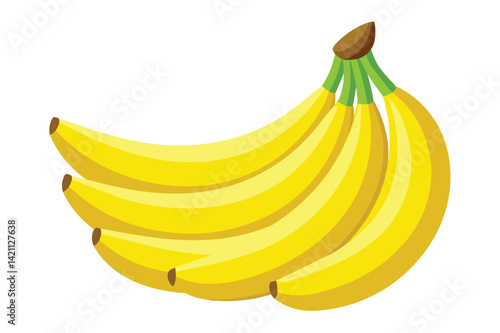 Illustration of a vibrant bunch of yellow bananas against a clean white backdrop, showcasing the fruit's freshness and tropical appeal.