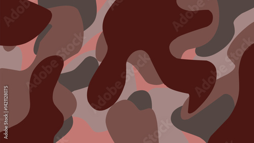 An abstract camouflage pattern in rich shades of maroon, taupe, and dusty rose, offering a modern and sophisticated take on a classic design.
