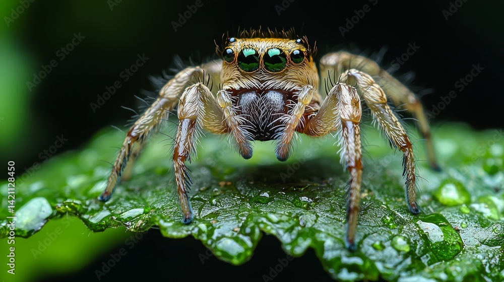 A close up of a jumping spider on a leaf A close up of a jumping spider on a leaf