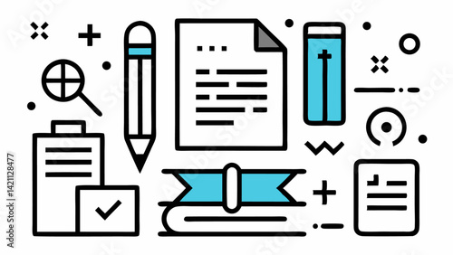 Modern collection of writing related vector icons in an editable line style suitable for blogging educational content creative writing platforms and publishing tools