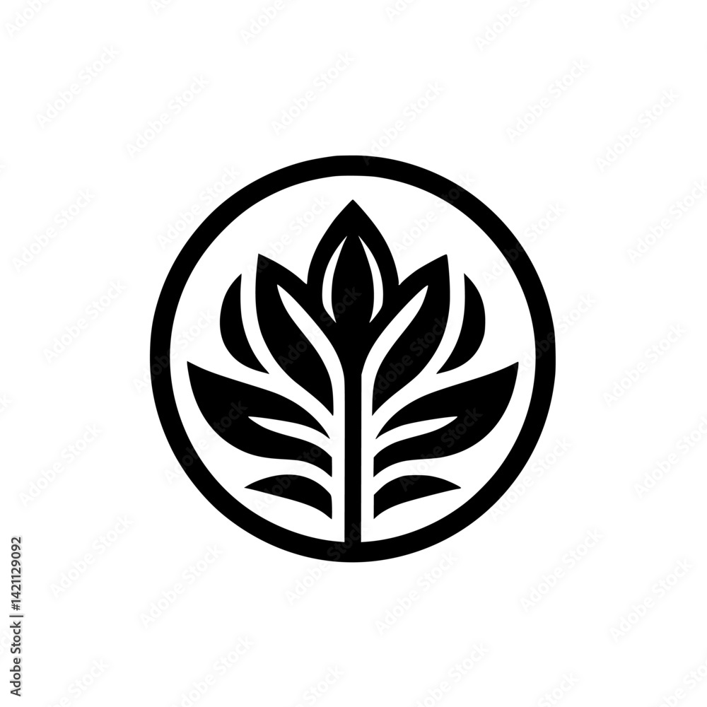 Minimalist Black Floral Logo in a Circle, Clean Design for Branding Minimalist Black Floral Logo in a Circle, Clean Design for Branding