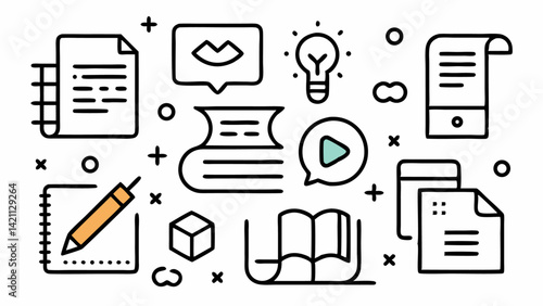 Editable vector illustration of writing icons designed to support blogs content creation literary websites online education platforms and author focused materials