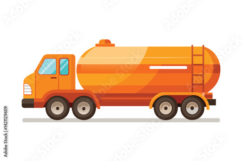 Vibrant vector illustration of an orange tanker truck. Ideal for transportation, logistics, and fuel delivery concepts. Features detailed stylization and bright colors.