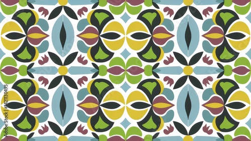 Ethnic Batik Pattern with Geometric Shapes and Floral Motifs – White Wallpaper Background