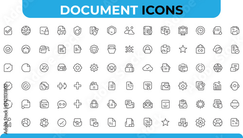 Document Icons: Vector Set of Thin Line Outline Symbols for Website, App, and Graphic Design, Business, and File Management Concepts