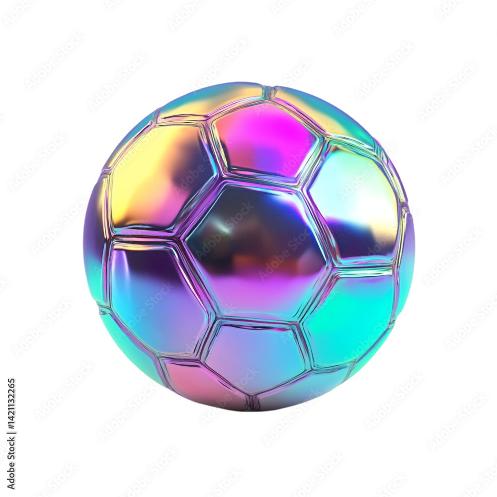 Naklejka premium Iridescent soccer ball on white background with glitch effect