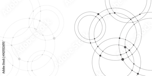 Abstract connecting dots and circles. Abstract vector illustration with overlapping circles, dots. Abstract geometric pattern for banner flyer design/social media status featuring interconnected art. 