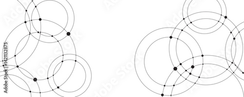 Abstract connecting dots and circles. Abstract vector illustration with overlapping circles, dots. Abstract geometric pattern for banner flyer design/social media status featuring interconnected art. 