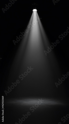 Bright Spotlight Beam Projecting Downward on Textured Black Background