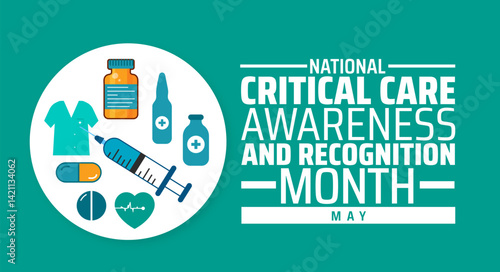 National Critical Care Awareness and Recognition Month background banner or poster design template. observed every year in May. Holiday concept. Use to any Template, card, poster, placard, template.