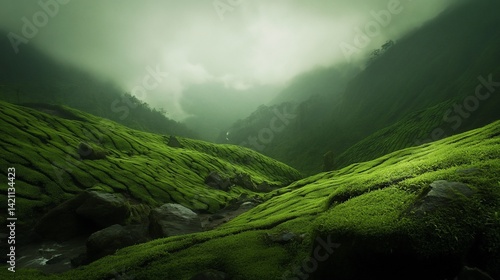 Lush green valley mist waterfall mountain landscape travel