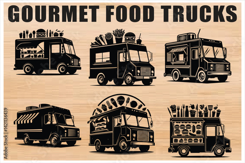 gourmet food trucks vector