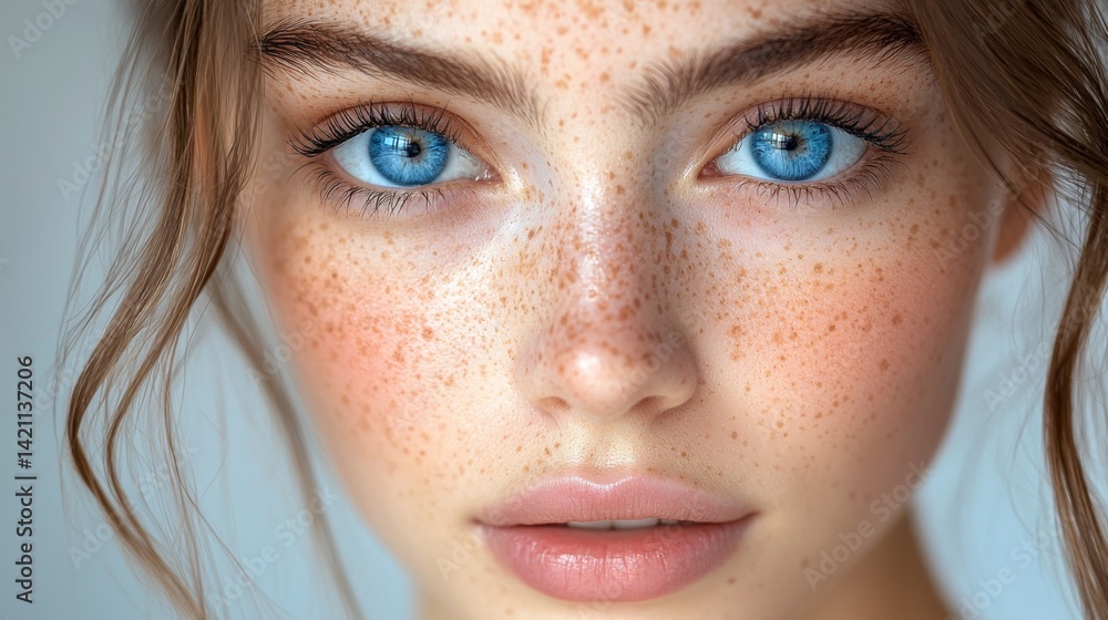 Fototapeta premium A close up of a woman with freckles on her face