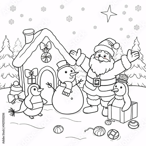 Santa Claus and his friends enjoying the winter and christmas