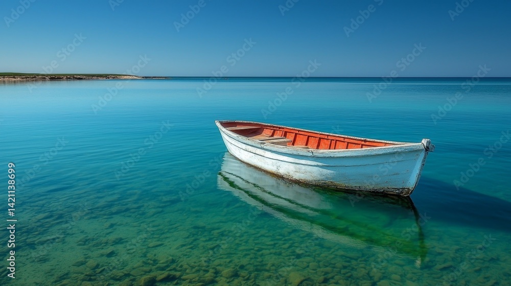 Naklejka premium A small boat floating on top of a body of water