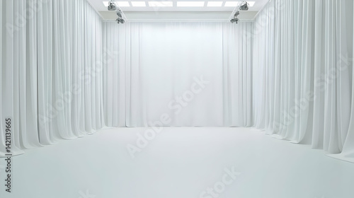 Minimalist Studio Space with White Drapes and Bright Lighting