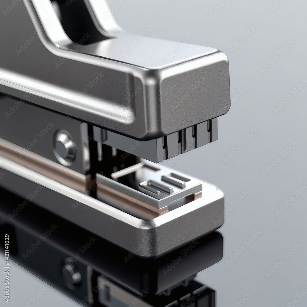 Close up of a Metal Stapler Ready to Bind Documents Close up of a Metal Stapler Ready to Bind Documents