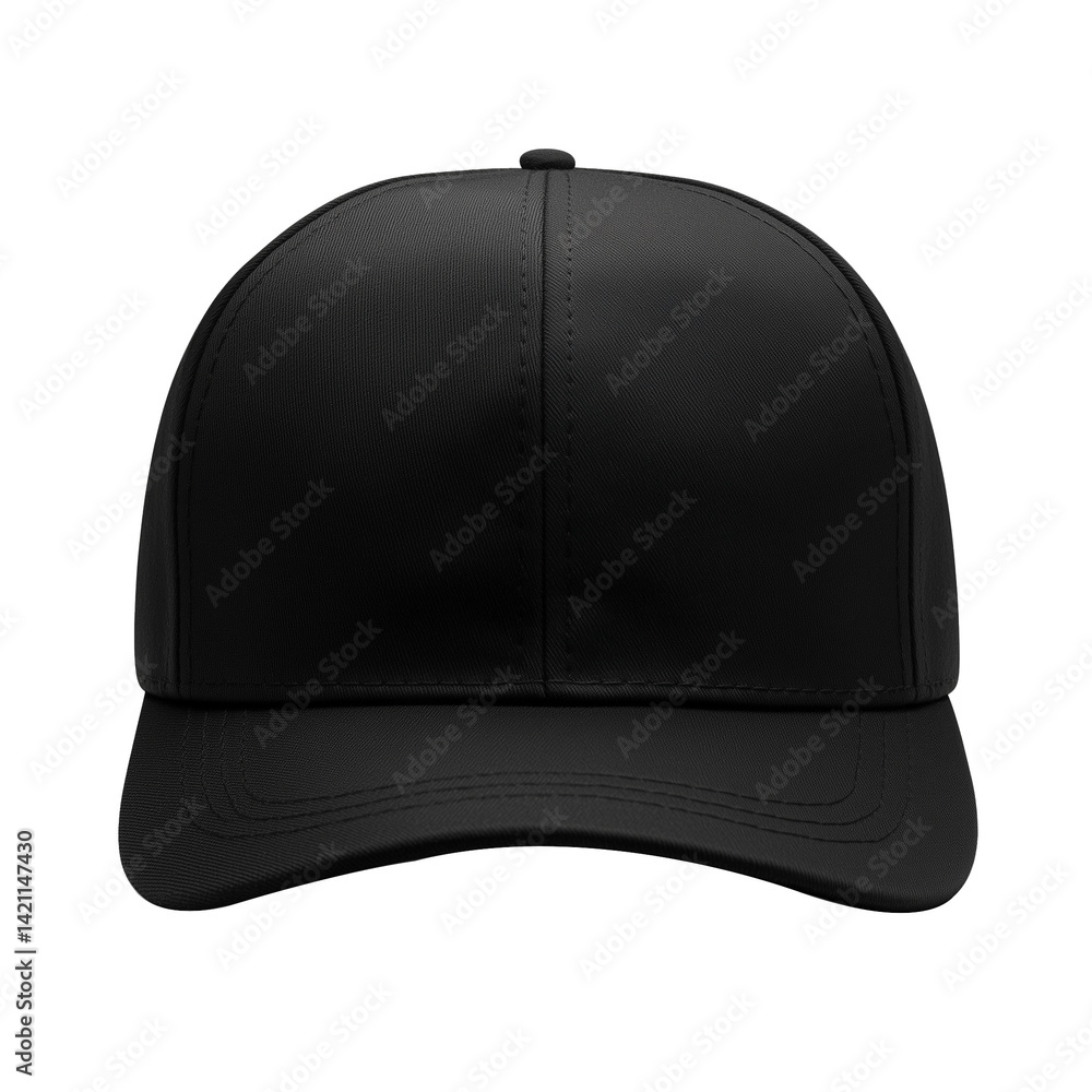 A plain black snap back cap, isolated on white background. A plain black snap back cap, isolated on white background.
