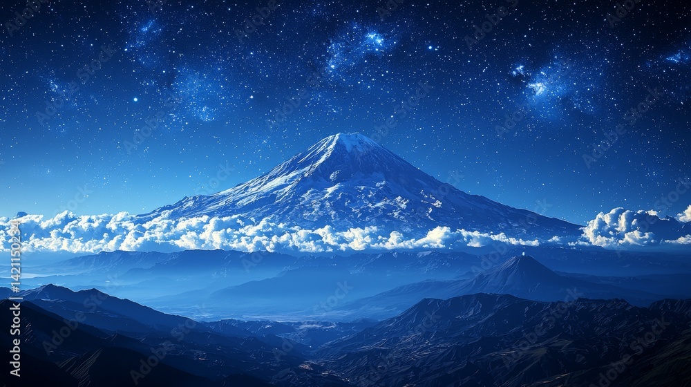 Fototapeta premium A view of a mountain range under a starr filled sky