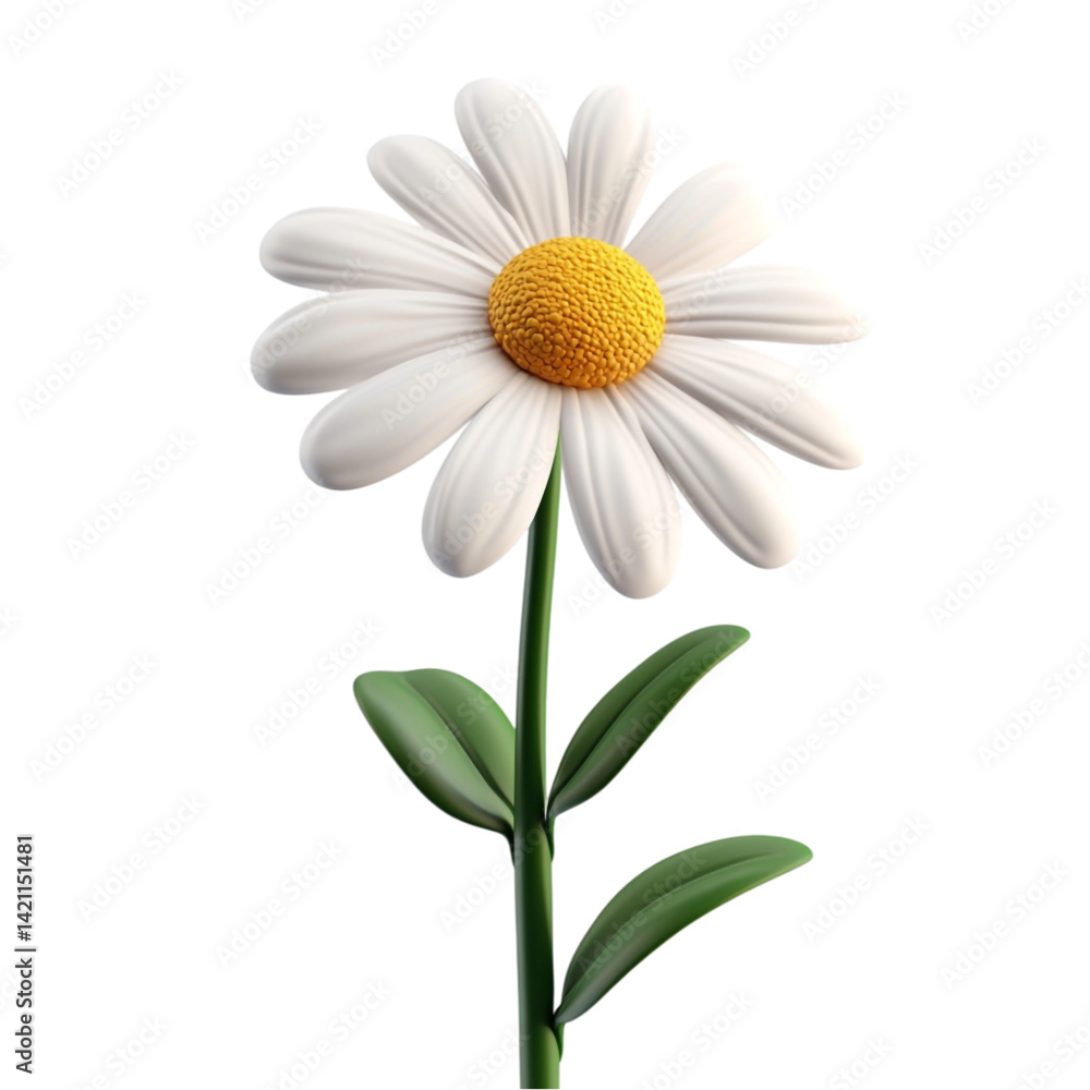 Fototapeta premium A single white daisy flower with green leaves on a stem a colorful background